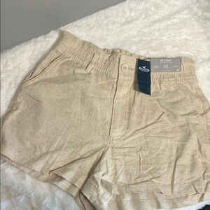 Hollister Neutral Beige Linen-Blend Casual Shorts